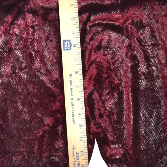 VINTAGE EXPRESS || Glam Velour Mixed Texture Snakeprint Ox Blood Flowy Pants 3 4 - Picture 4 of 10